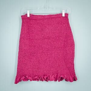 by Anthropologie Size Medium M Pink Smocked Ruffle Hem Stretch Cotton Mini Skirt